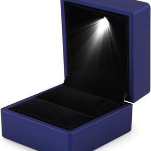 Luxury Blue Ring Box With LED Light Square Shaped Elegant For Engagement Ring